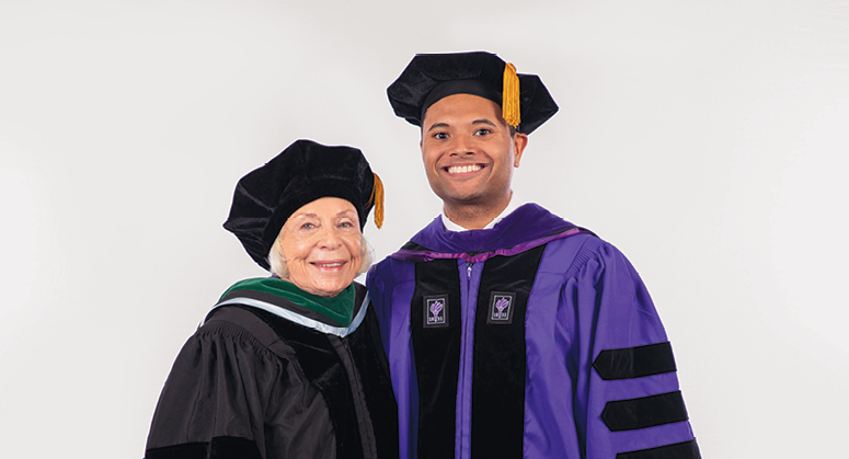 John D. Grad Memorial Scholar (AnBryce Program) Micah Desaire was hooded by Dr. Joyce Lowinson