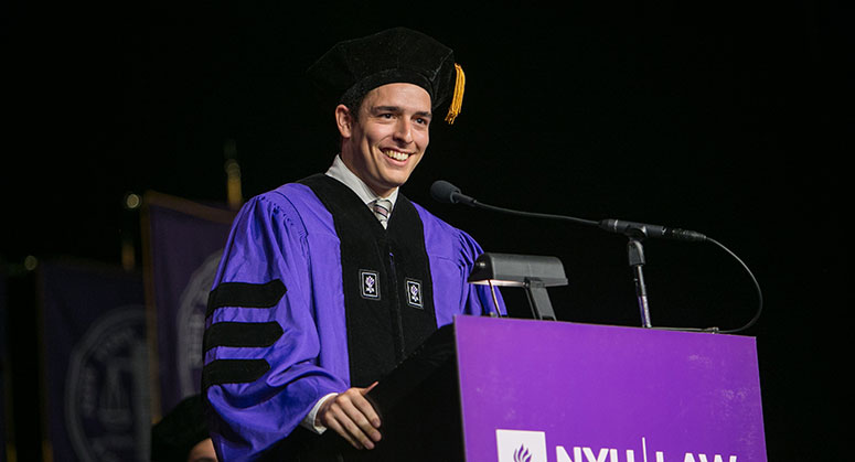 Graduating Law student, Joao Marecos, addressing the Class of 2018