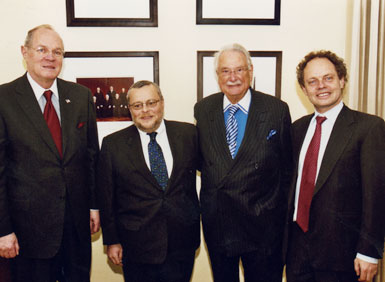 Justice Anthony Kennedy, Samuel Estreicher, Dwight D. Opperman, and Richard Revesz at the inaugural lecture of the Dwight D. Opperman Professorship of Law in 2005