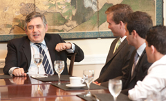 Gordon Brown speaks with students