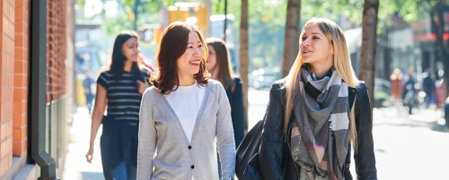 Students walking in Law School neighborhood