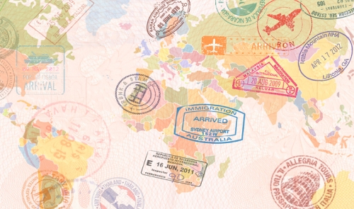 Map of the world with passport stamps