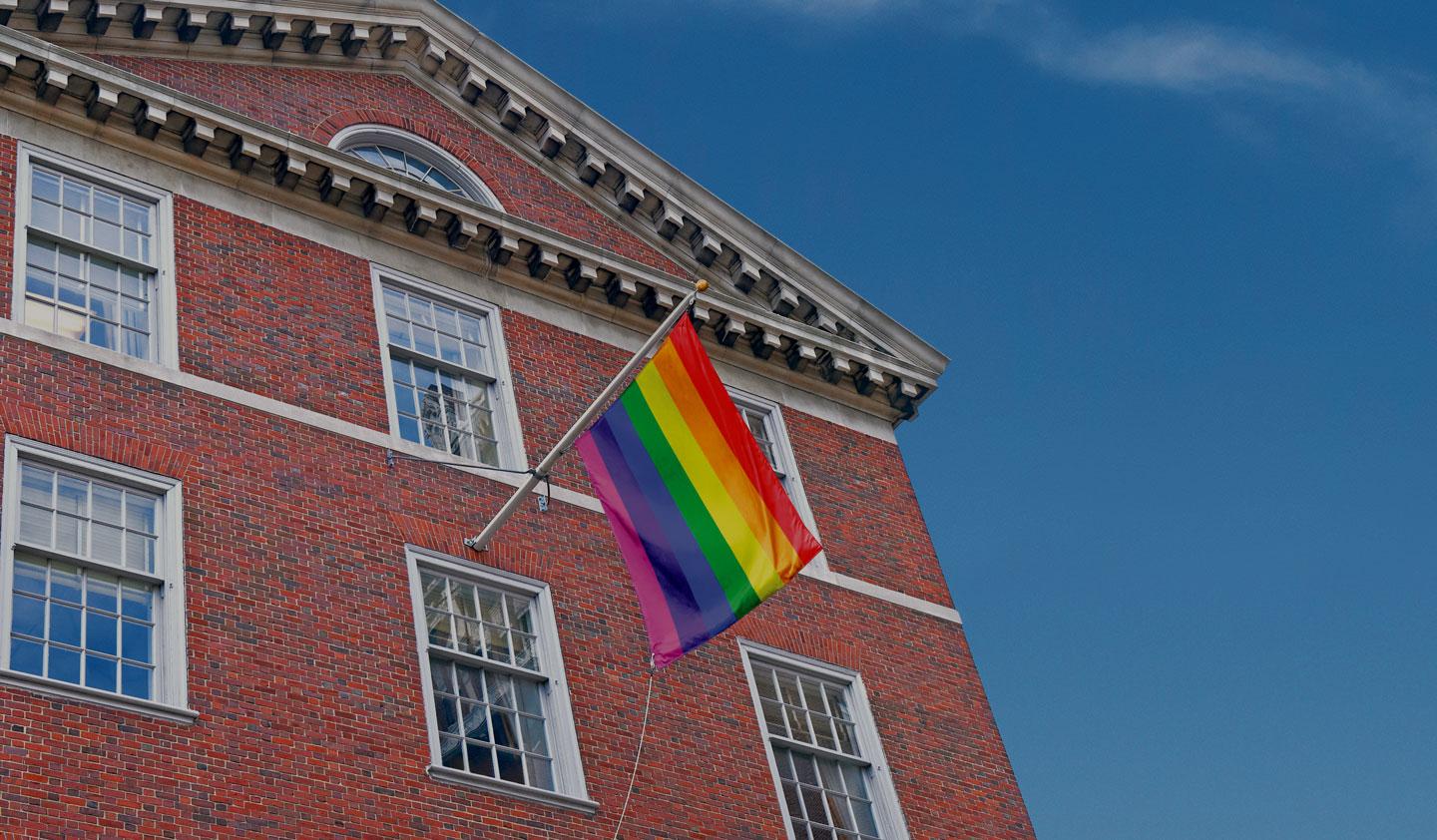 Vanderbilt Hall with a Pride flag