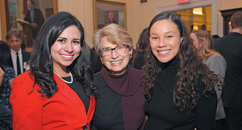 Thomas E. Heftler Scholars Melissa Quintana ’19 and Dorian Ledbetter ’21 with Lois Weinroth