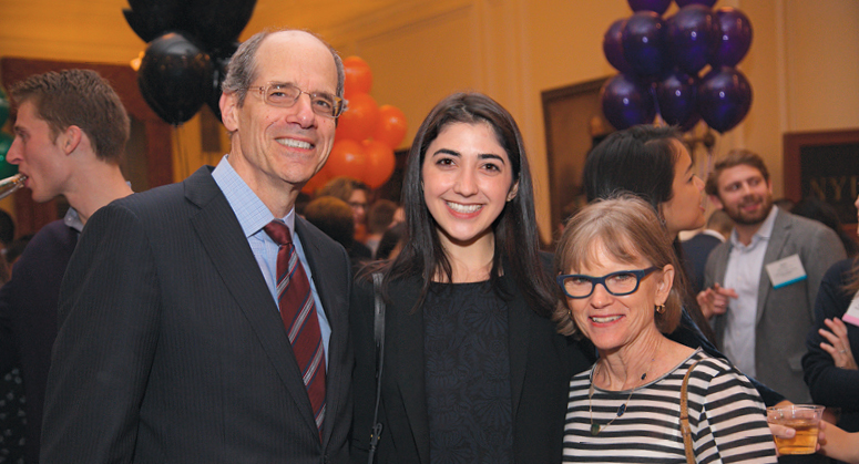 Mario DiNatale Scholar Joanna Faley ’20 with Matthew Fishbein ’79 and Gail Stone