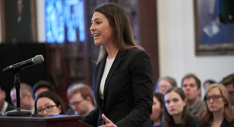 Katherine Stein '19 arguing in front of the moot court judges