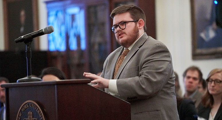 David Moosmann '19 arguing in front of the moot court judges