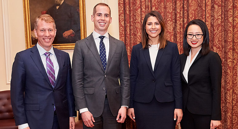 Left to Right: Dean Trevor Morrison, Jeremy Brinster '20, Katherine Stein '19 and Madeleine Xu '20