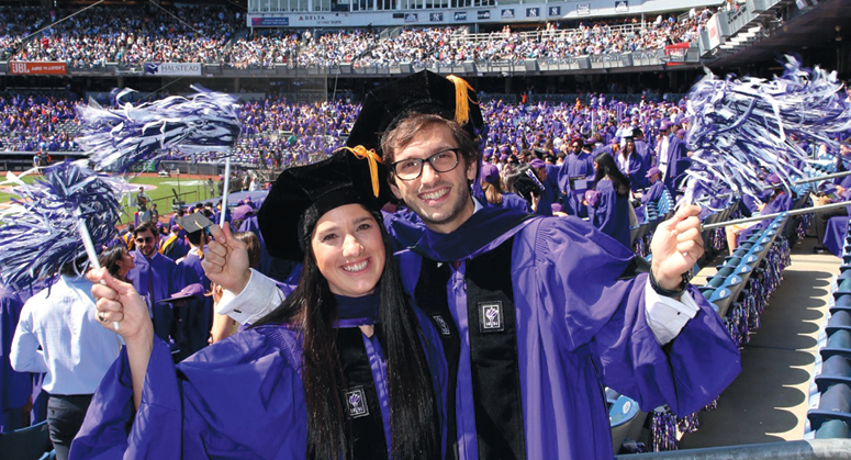 Students cheering at Commencement in Yankee Stadium