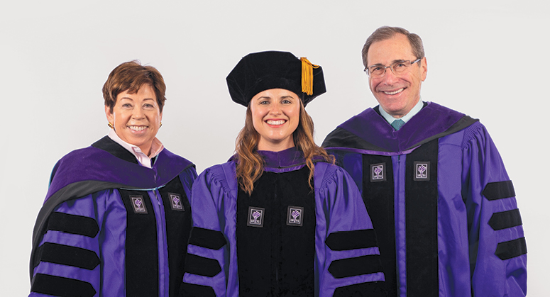 Nordlicht Family Scholar (Grunin  Center for Law and Social Entrepreneurship) Eliza Chute was hooded by Professor Helen Scott and Ira Nordlicht ’7