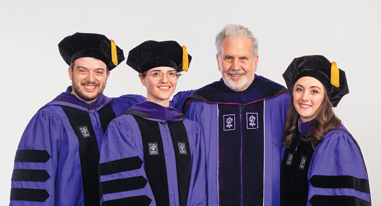 John Sexton Scholars Zachary Freeman, Julia Schuurman, and Micaela Heery were  hooded by Professor John Sexton, NYU president emeritus and NYU Law dean emeritus