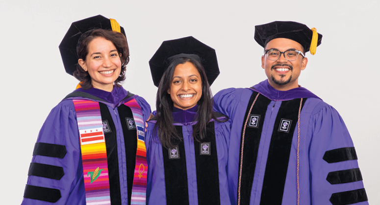 Latinx Rights Scholars Astrid Reyes Bonilla and Gerardo Romo were hooded by Professor Alina Das ’05