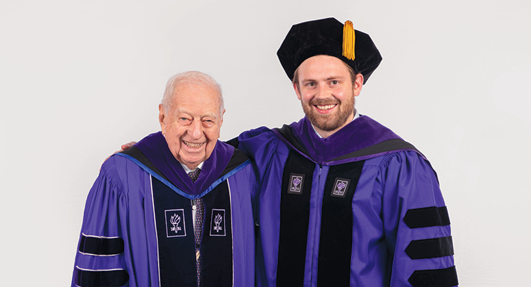 Sinsheimer Public Service Scholar Sean Eagan was hooded by NYU Law Trustee Warren Sinsheimer LLM ’57