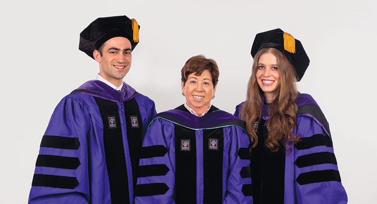 Rosenfeld Macaulay Pipeline Scholars Michael Manopla and Debra Erlich were hooded by Professor Helen Scott (for NYU Law Trustee and Professor Gerald Rosenfeld)