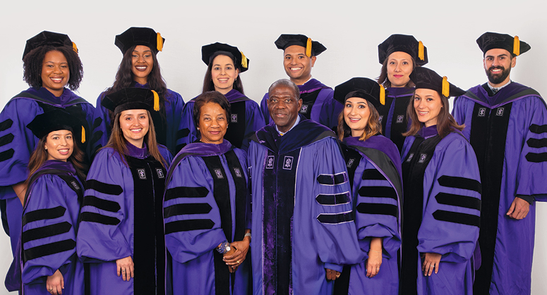 AnBryce Scholars, Back Row: Rashelle James, Ganiatu Afolabi, Priscilla Consolo, Micah Desaire, Katrina Gonzales,  Jacob Stanley Front Row: Fatima Carrillo Moran, Stephanie Klinkenberg-Ramirez, Mariela Cisneros, and Chantalle Hanna with Ambassador Beatrice Wilkinson Welters and her husband, NYU Law Trustee Anthony Welters ’77