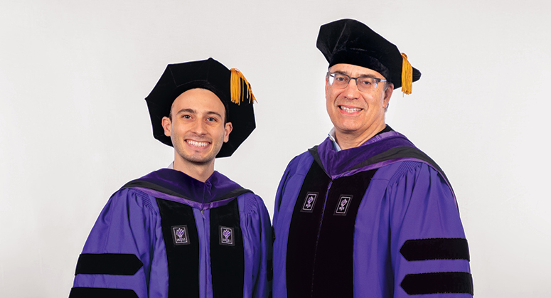 Faye Albert Absher Scholar Tyler Scheiner was hooded by NYU Law Trustee David Katz ’88