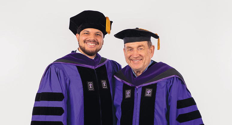 Stuart Z. Katz Scholar Guy “Jack” Mathews was hooded by Stuart Katz ’68