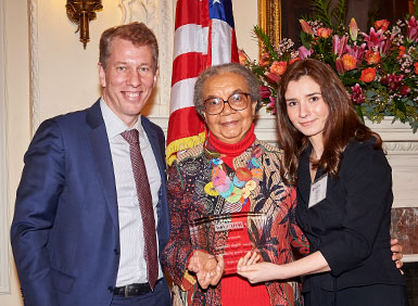 Trevor Morrison, Marian Wright Edelman, and Kathryn Morris ’19