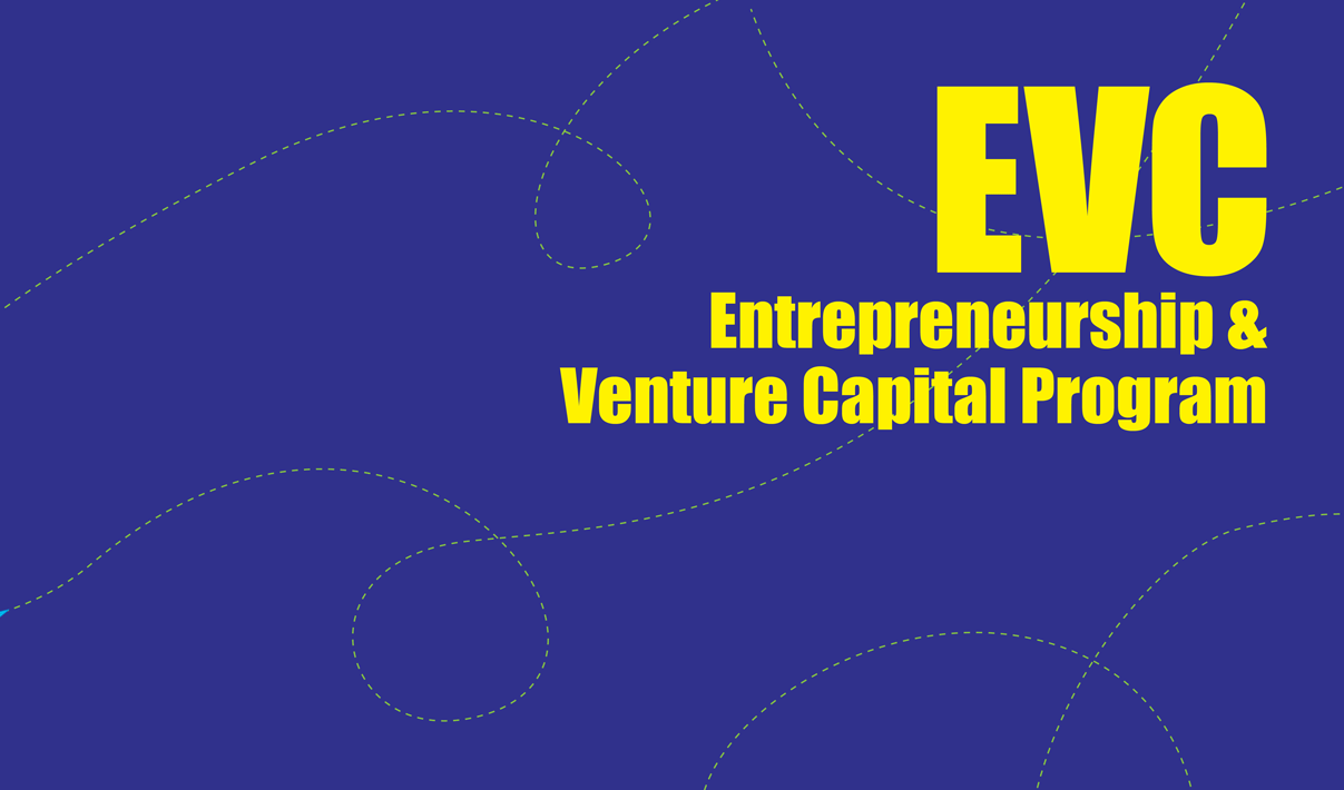 Animation of paper airplane flying under and over text reading EVC: Entrepreneurship and Venture Capital Program