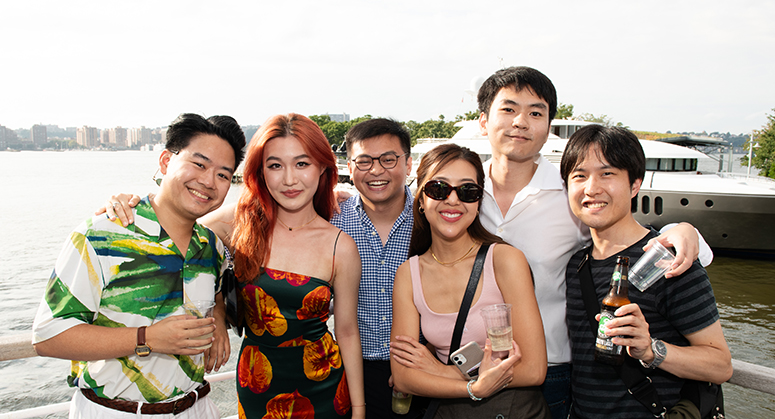 Group of LLM students posed with Hudson River in the background