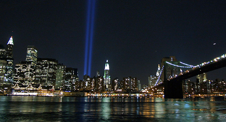 The Tribute in Light honoring those who died at the World Trade Center