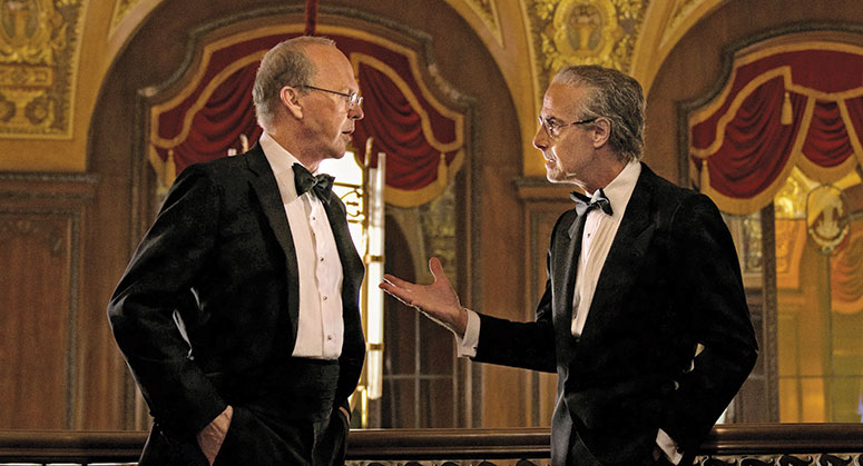 Scene from the movie "Worth" with Michael Keaton and Stanley Tucci