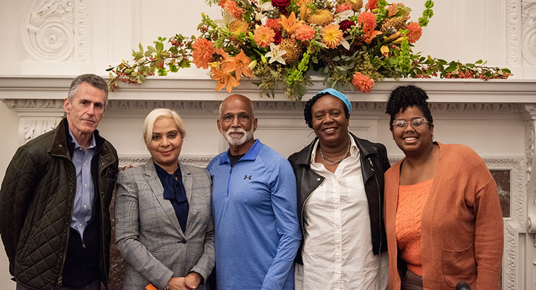 Posed picture of Steve Zeidman, New York State Assemblymember Maritza Davila,  Jose Saldana, Nawanna Snipe, and TeAna Taylor.