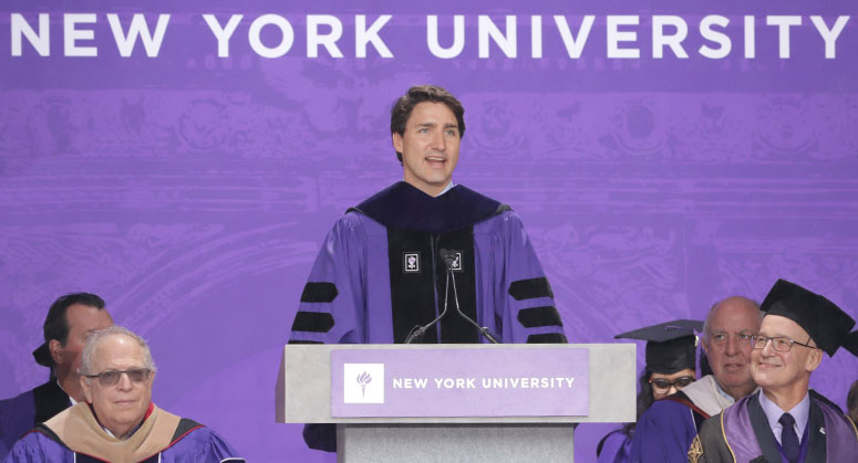 Canadian Prime Minister, Justin Trudeau, address the graduating Class of 2018 at Yankee Stadium