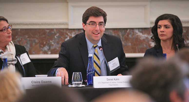 Claire Daams, Daniel Kahn, and Jacquelyn Kasulis speaking on a panel