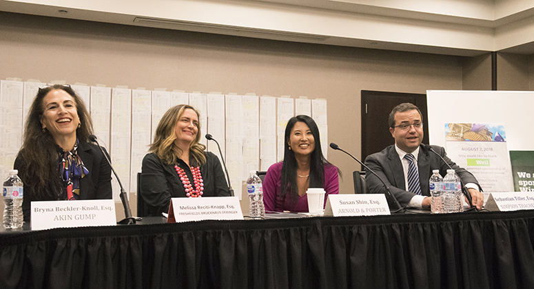 Bryna Beckler-Knoll, Esq., Melissa Reciti-Knapp, Esq., Susan Shin, Esq., and Sebastian Tiller, Esq. speaking on a panel at Early Interview Week