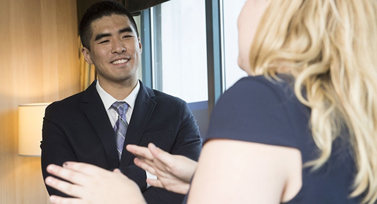 NYU Law Students meeting with potential employers at Early Interview Week