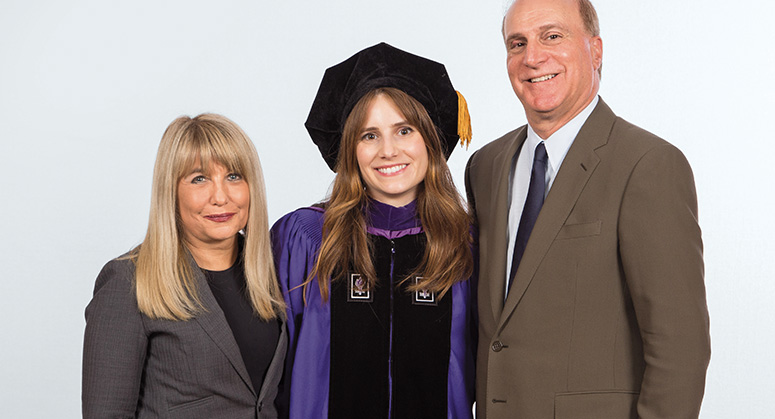 Rebecca Pattiz with her parents, Jill Scheuer ’79 and Keith Pattiz ’77