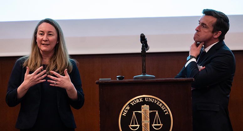 Chancellor Kathaleen McCormick gives the Distinguished Jurist Lecture.