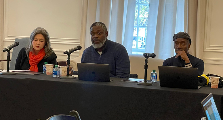 Panelists Christina Heatherton, DaMareo Cooper and Lester Spence at ICP Dismantling Racial Capitalism Convening