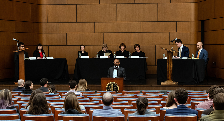 Troy McKenzie at lectern during Marden Moot Court final argument