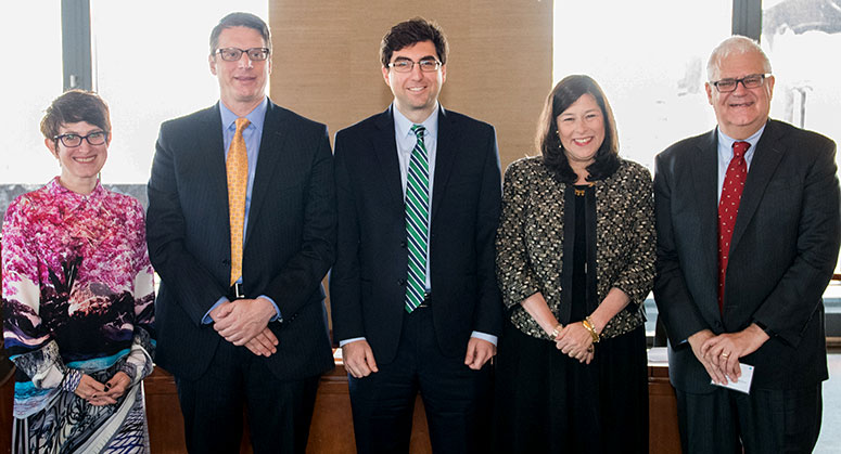 Panelists for the first panel: Celia Moore, Alfred Rosa, Daniel Kahn, Sharon Cohen Levin, and Geoffrey Miller