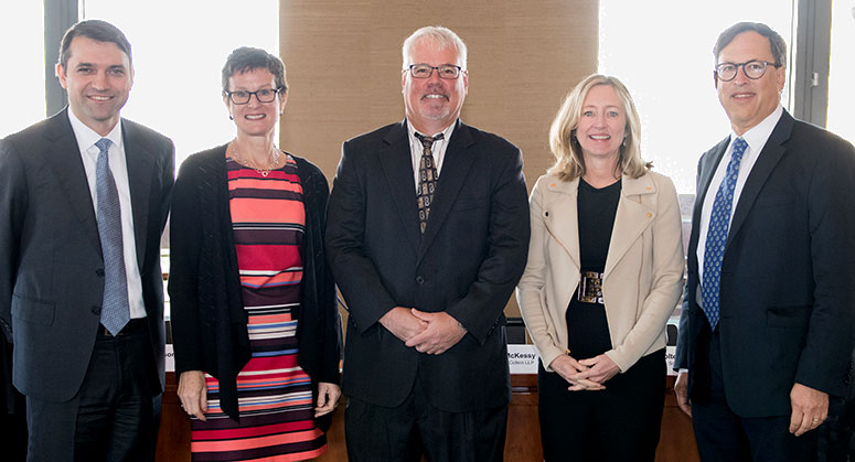 Panelists for the second panel: Eugene Soltes, Elizabeth Morrison, Sean McKessy, Ann Tenbrunsel, and Timothy Lindon ’80