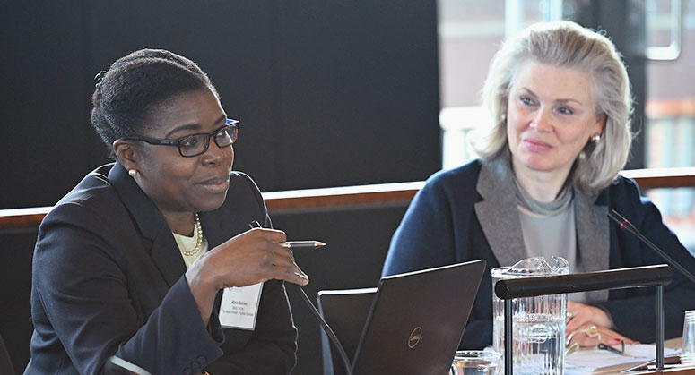 Abiola Makinwa and Pascale Dubois LL.M. ’87 speaking on a panel