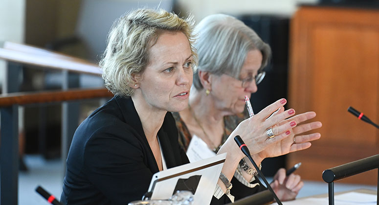Tina Søreide and Susan Rose-Ackerman speaking on a panel