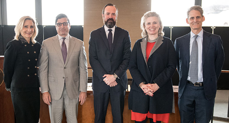 Panelists for the third panel: Lisa Osofsky, Robert Khuzami, Edward O’Callaghan ’94, Pascale Dubois LL.M. ’87, and Stephen Cutler