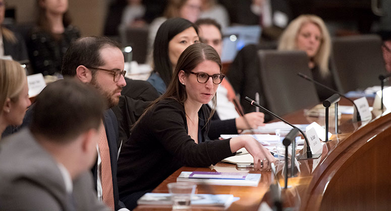 Maria Sauer, an audience member, asking a question 