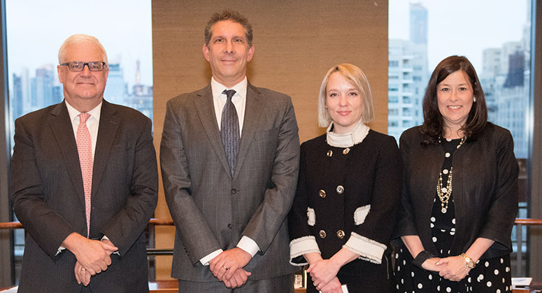 Panelists for the first panel: Geoffrey Miller, Senior Academic Fellow, Program on Corporate Compliance and Enforcement (moderator); Sam Kamin; Hilary Bricken; and Sharon Cohen Levin