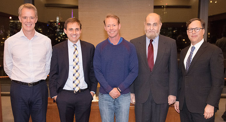 Panelists for the second panel: Michael Abbott, Bret Ladine, Kyle Kazan, Mark Kleiman, and Timothy Lindon ’80, Senior Fellow, Program on Corporate Compliance and Enforcement (moderator)