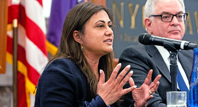 Krishna Patel speaks at a Latham and Watkins Forum panel on February 26, 2020