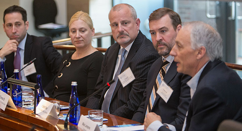 Douglas Yatter, Latham & Watkins; Valerie Szczepanik, U.S. Securities and Exchange Commission; Thomas Ott, Financial Crimes Enforcement Network; K. Brent Tomer, Commodity Futures Trading Commission, and Mike Lempres, Coinbase, speaking on a panel