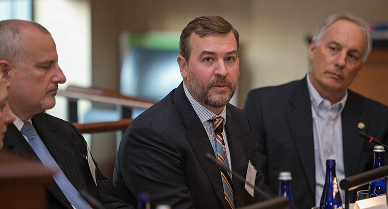 Brent Tomer addressing the crowd on a panel