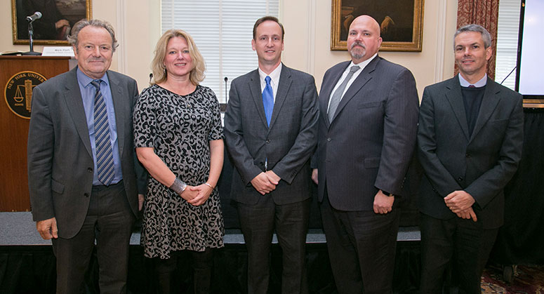 Panelists: Mark Pieth, Marianne Djupesland, Darryl Wegner, Charles Cain, and Sérgio Bruno Cabral Fernandes