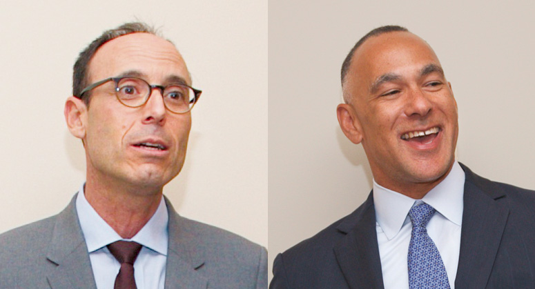 Adam Winkler '93 and Matthew Johnson '93 receiving their awards at the 2018 NYU Law Reunion