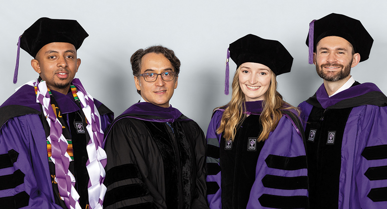 Furman Public Policy Scholars Natan Sebhat, Kaitlyn McMillan, and Kevin Muench were hooded by Professor Ryan Goodman