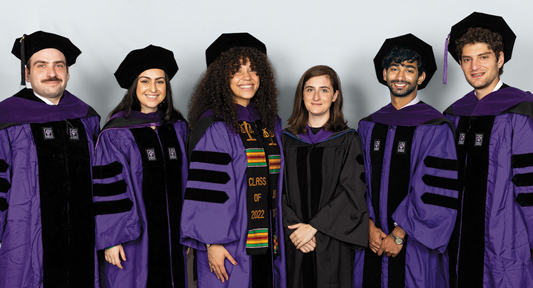 Furman Academic Scholars Joseph Krakoff, Luiza Leao, Emani Pollard, Arijeet Sensharma, and Isaac Inkeles were hooded by Professor Emma Kaufman